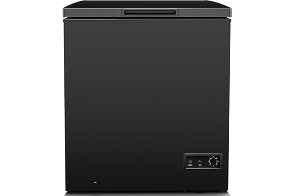 Chest Deep Freezer, 5 cu. Ft, Black Adjustable Thermostat-Removable Vinyl Coated Wire Basket-Easy Defrost Drain, Eye-Catching Stainless Steel Top Door- Garage Ready
