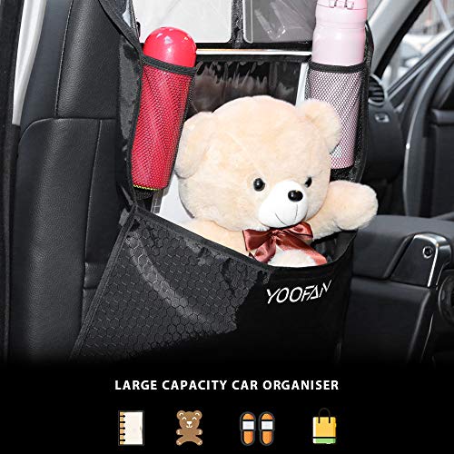 Back Seat Kick Mat for Kids, 2 Pack Back seat Car Organizer, Auto Kick Mats Backseat Protector with Storage Pockets - Clear Touch Screen 10" Ipad Holder, Waterproof Car Seat Back Bag for Kids (Black) - Thumbnail 7