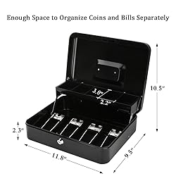 Jssmst Large Cash Box with Money Tray and Lock