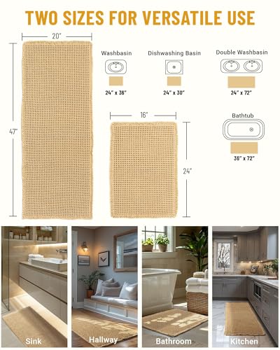 SLEEPHEAD®Upgraded Waffle Bath Mat Set, Super Absorbent Non Slip Bath Mats for Bathroom Floor, Machine Washable Bathroom Rugs, Rubber Backed Bathroom Mats, Ultra Soft 2Piece (40×60cm and 50×120cm)