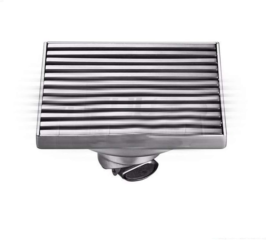 GLYYR Square Floor Drain Brushed 304 Stainless Steel Large Displacement Shower Drain Self-Sealing Deodorant Wetroom Drainage System,10×10cm