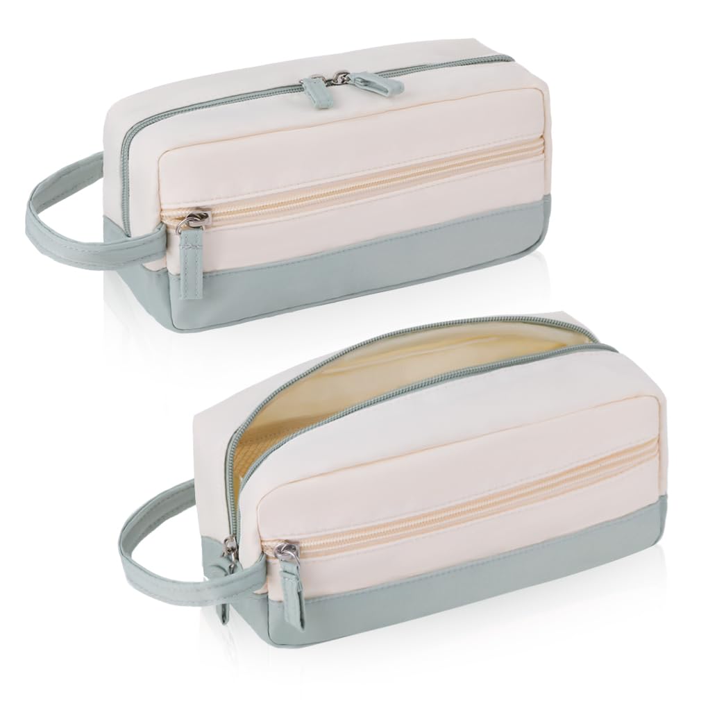 Oyachic Big Capacity Pencil Case Double Zipper Pen Pouch Organizer Storage Cosmetic Makeup Bag with Handle for Adults Women Office (Green)