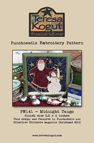 Midnight Tango Christmas Santa Snowman Punchneedle Punch Needle Embroidery Teresa Kogut Pattern PN141