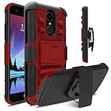 LG Fortune Case, LG Phoenix 3 Case, LG Risio 2 Case, Venoro Heavy Duty Armor Holster Defender Full Body Protective Hybrid Case Cover with Kickstand and Belt Swivel Clip for LG K4 2017 (Red/Black)