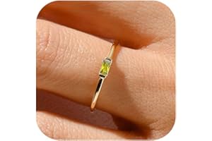 RLMOON Gold Birthstone Rings for Women Non Tarnish Gold Stackable Ring Dainty 14K Gold Plated Baguette CZ Emerald Green Gemstone Ring Personalized Jewelry Gift for Birthday Size 4-10