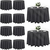Cuckan 120 Inch Round Tablecloth, 10 Pack Black Stain Resistant and Wrinkle-Free Polyester Table Cover for Wedding, Banquet, Party, Restaurant