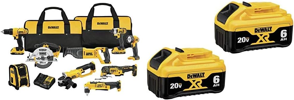 DEWALT 20V (DCK940D2) Max Cordless Drill Combo Kit, 9-Tool & (DCB206-2) 20V MAX Battery, Premium 6.0Ah Double Pack