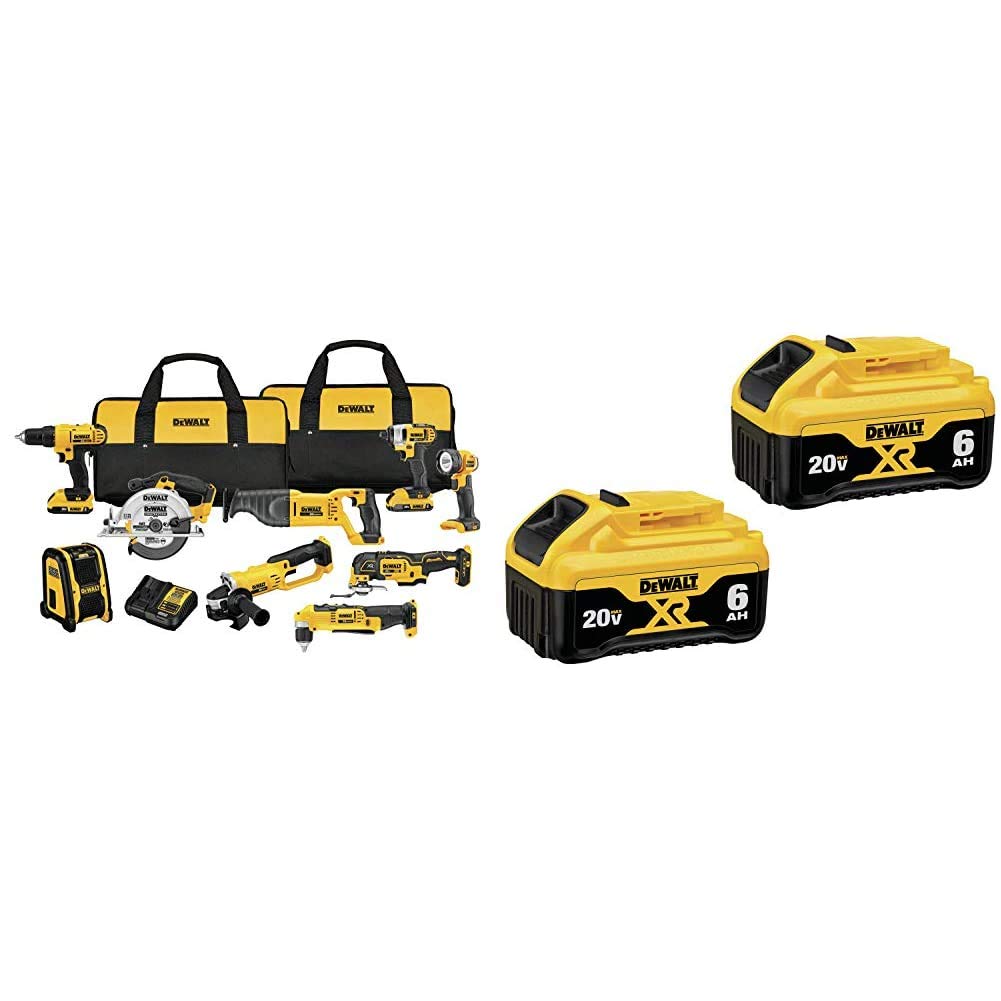 DEWALT 20V (DCK940D2) Max Cordless Drill Combo Kit, 9-Tool & (DCB206-2) 20V MAX Battery, Premium 6.0Ah Double Pack