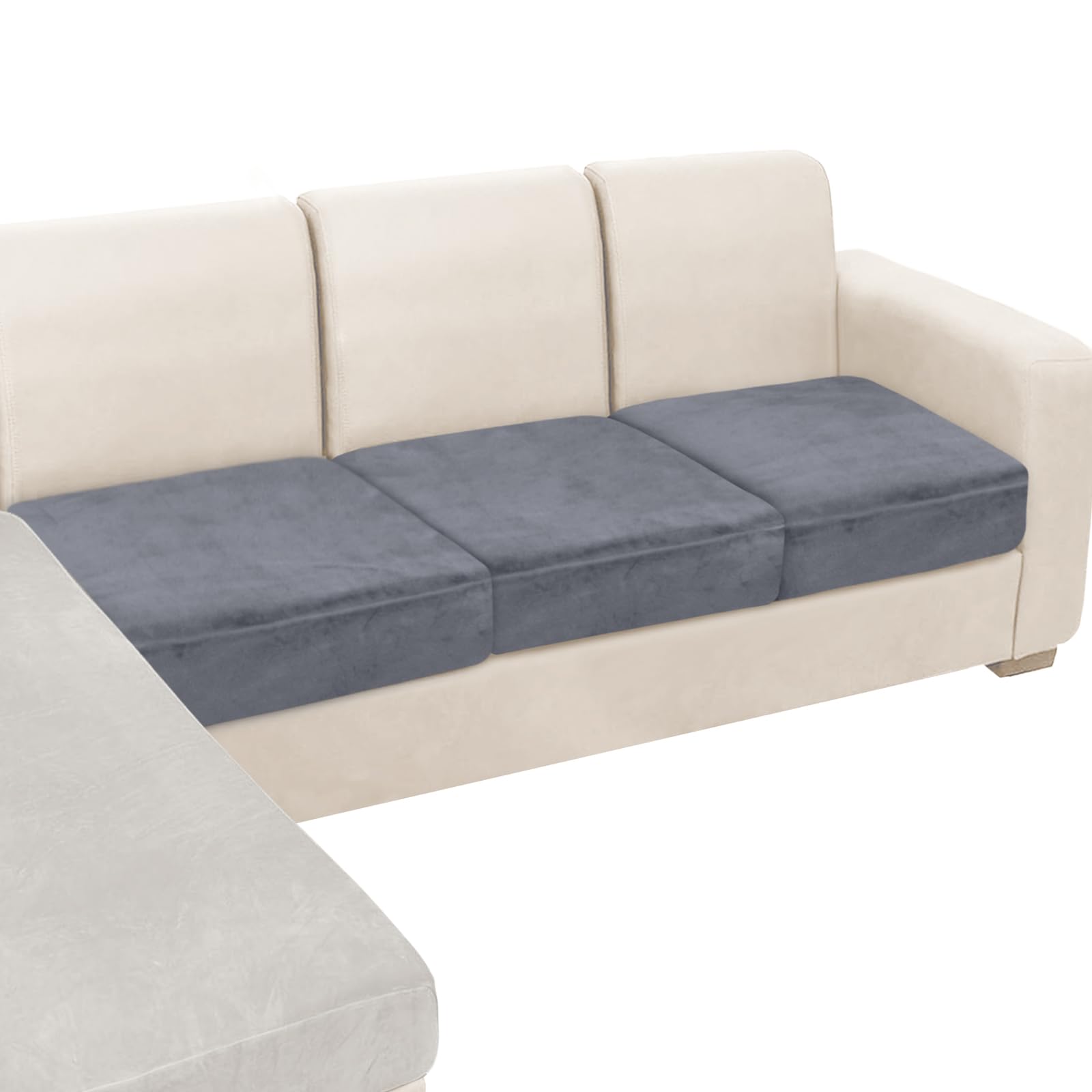 Photo 1 of NAISI Couch Cushion Covers 3 Pieces Velvet Stretch Sofa Seat Covers or Backrest Covers Soft Individual Couch Covers for Sectional Sofa(3 Pcs for 3-Seat Cushion,Dark Grey)