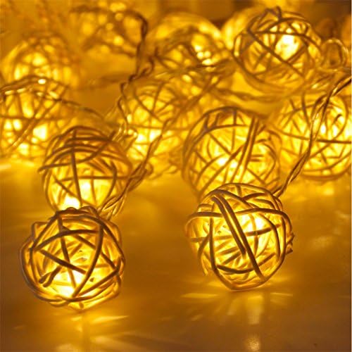 20 Rattan Ball Led String Fairy Lights Christmas Tree Ornaments Xmas Decoration Warm White Led Lights Home Garden Decor