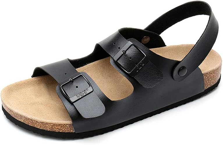Amazon Wtw スリッポン フラット コルクサンダル メンズ 調節可能なストラップバックル付き オープントゥ スリッパ スエードソール Us サイズ 24 カラー ブラック Wtw ダブルティー ファッションサンダル