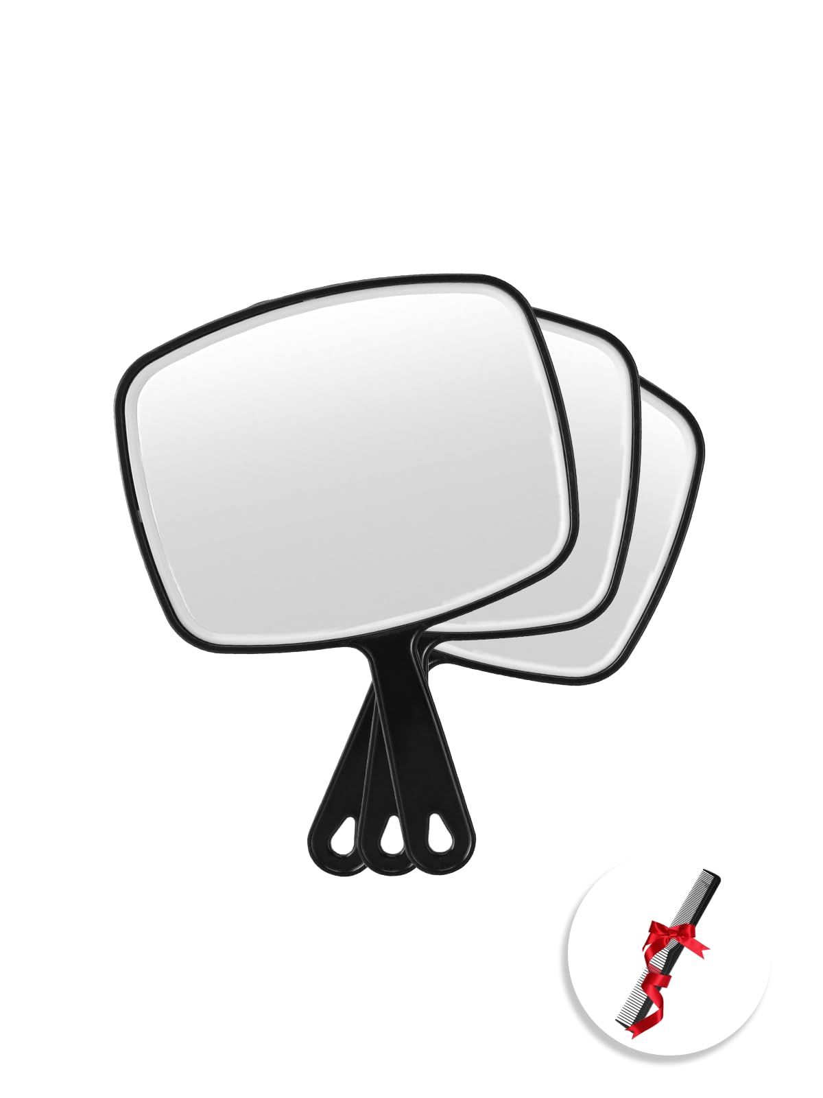 OMIRO Hand Mirror, Black Handheld Plain Mirror with Handle,Square,M,3pcs