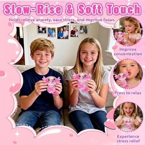 Last page® Axolotl Squishy Stress Relief Toy – Glitter Fidget Toy Cute Salamander Squeeze Toy for Kids & Adults, Party Favor Desk Fidget