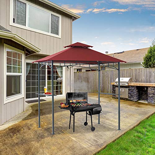 Coastshade 5'x8' Grill Gazebo Canopy Tent, Polyester Double Teir Soft Top Cover with LED Light, UV Resistant and Waterproof Fabric, for Patio and Outdoor Living BBQ Shelter (5x8, Red)