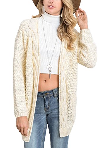 Wicky LS Women's Front Open Knitted Special Cardigan Sweater (M, Style 3 Beige)