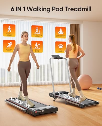 Walking Pad with Incline, RUNIMON 6 in 1 Folding Treadmill for Home & Office,7.5MPH Under Desk Treadmill,Portable Compact Treadmills with Handle,2 -LED Display,Remote&APP Control,No Installation