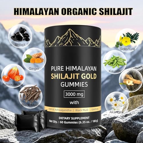 Pure Shilajit Gold Gummies 3000mg for Men & Women – Himalayan Shilajit with Fulvic Acid & 85+ Trace Minerals – Organic Shilajit Supplement, 60 Gummies
