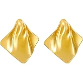 Gold Geometric Stud Earrings for Women,Vintage Square Earrings Minimalist Round Disc Earrings Statement Jewelry Gift