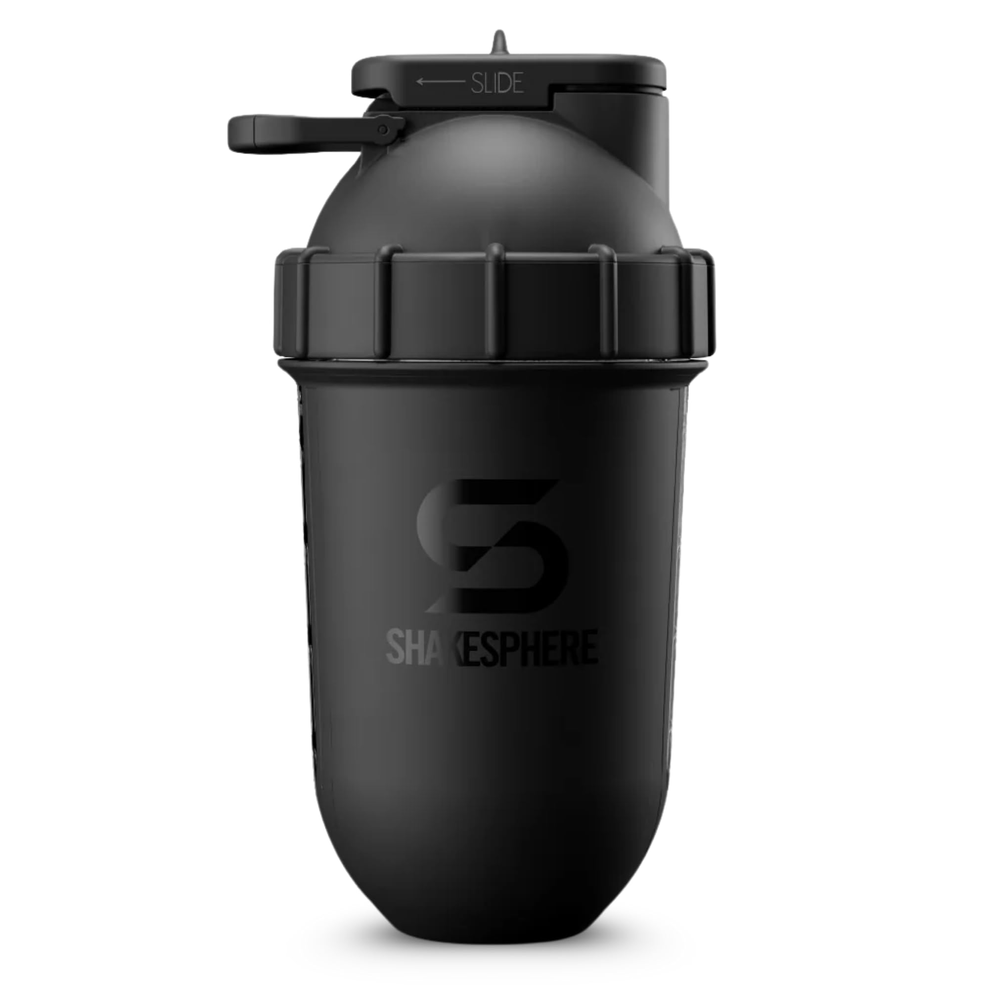 ShakeSphere Tumbler View: Protein Shaker Bottle with Side Window, 24oz ● Capsule Shape Mixing ● Easy Clean Up ● No Blending Ball Needed ● BPA Free ● Mix & Drink Shakes, Smoothies, More (Matte Black)
