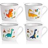 CHILDIKE 13 OZ Ceramic Dinosaur Mugs Set of 4, Dino Cups for Gifts, Cute Cartoon Porcelain Mugs for Hot Milk, Coffee, Cereal, Christmas Gifts for Kids, Girls, Dishwasher and Microwave Safe