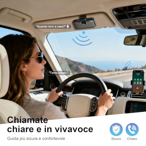 1Mii Bluetooth 6.0 Handsfree Car Kit with Siri Assistant Voice Commands by Google Speaker, Handsfree Calling, GPS, Auto Connection, 5W Speaker, Dual Link Connectivity