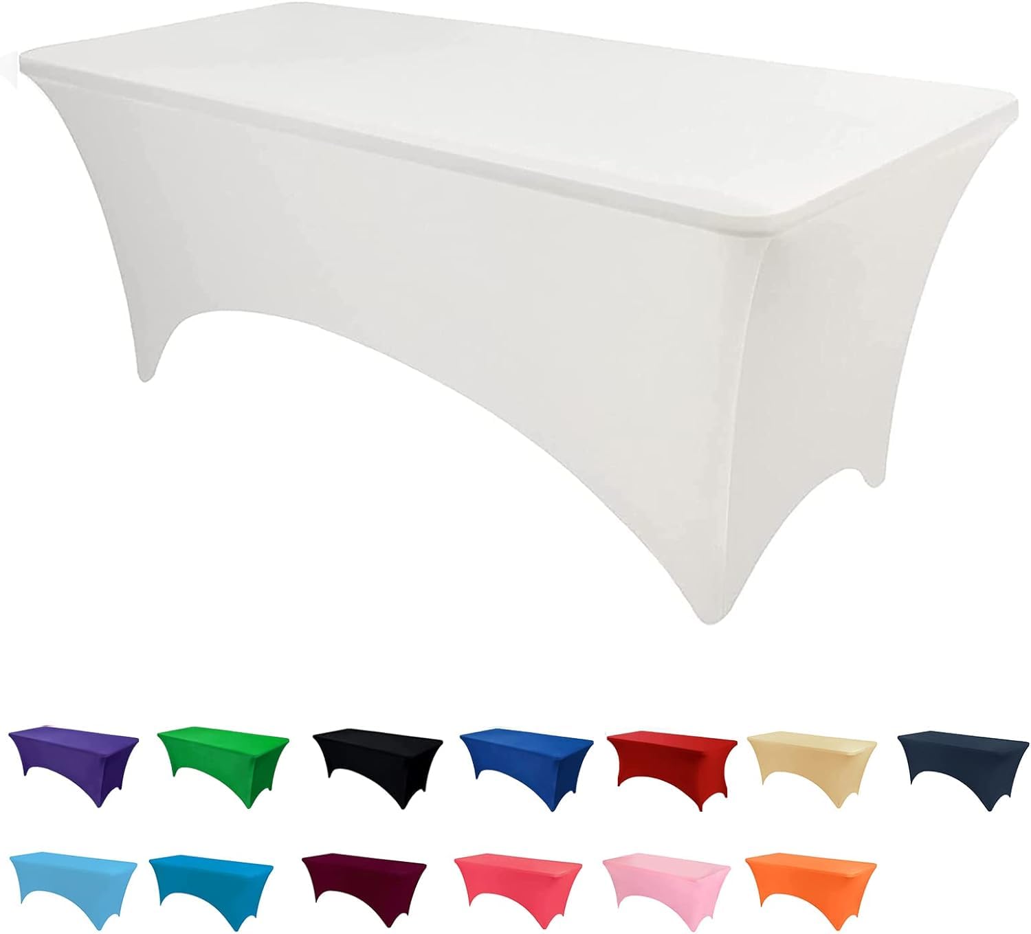RAYNEAY 8FT Stretch Tablecloth for Craft, White Spandex Stretch Table Cloth, Washable and Wrinkle Resistant Market Stall Table Cover for Banquet Folding Table Event Wedding