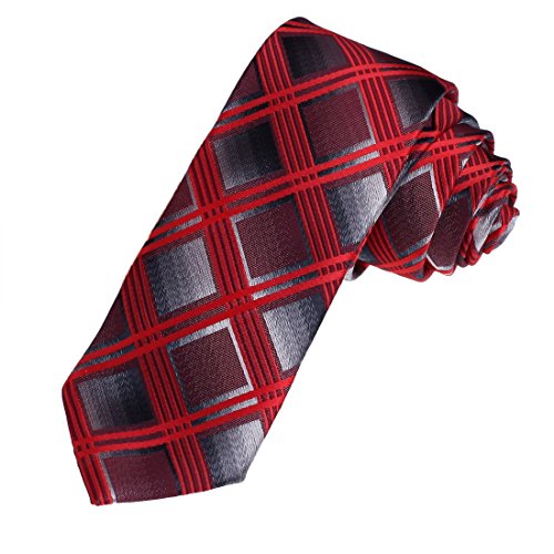 Dan Smith DAE7C03B Brown Interview Skinny Neck Ties Microfiber Skinny Tie Red Checkered Gift For Husband