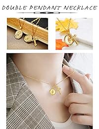 Hanpabum - Juego de 2 collares con colgante de cruz virgen, chapado en oro, para mujer, niña, circonita cúbica, estilo vintage, católico y cristiano