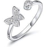 PEARLOVE Adjustable Open Ring 925 Sterling Silver Stackable Rings for Women