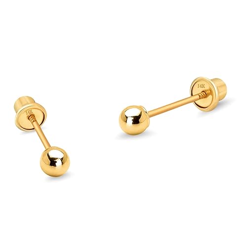 14k Yellow Gold 2mm Plain Hollow Gold Ball Children Screw back