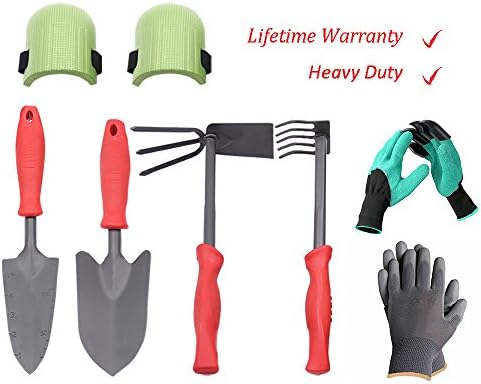 Gardening Tools Set - Heavy Duty Garden Hand Tools with Spade Trowel Rake Weeder Gardening Gloves with Claws Knee Pads Ideal Gardening Tool Kit for Indoor and Outdoor Gardening (7 Piece)