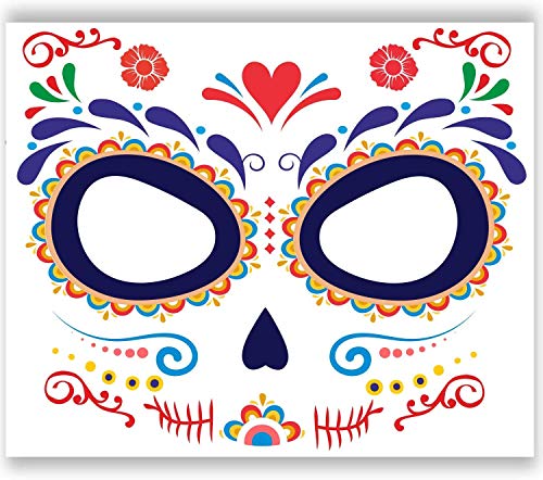 10 Packs Day of the Death Halloween Tattoos, Families Skull Temporary Tattoos Party Favor Supplies, 6x5 inches - Thumbnail 2