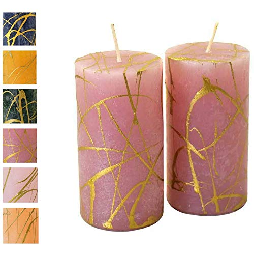 Advent Candles with Golden Pattern – Pack of 2 – Rustic Surface – Candles/Pillar Candles – Christmas/Christmas Wreath/Advent Wreath (Antique Pink, Height: 11 cm / Diameter 6 cm – Pack of 2)