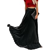 Leyoutx Women's High Elastic Waist Pleated Flowy Swing A-line Maxi Skirts
