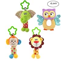 MKONY Baby Crib Hanging Toys, Infant Stroller Car Seat Bed Toys,Newborn Activity Development Toy, Babies Unique Travel Hanging Rattle Plush Toys (4 Pack)