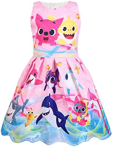AOVCLKID Toddler Girls Baby Princess Dress up Shark Cartoon Print Party Gown Dress