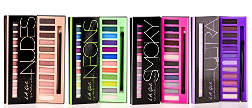 (All 4 Palettes) LA Girl Beauty Brick High Pigmented Eyeshadow Palettes - Nudes, Smoky, Ultra, & Neons (12 Shades per Palette)