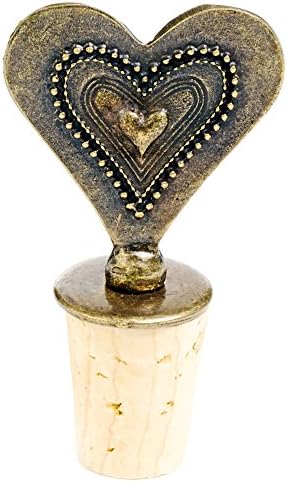South African Fancy Heart Antique Brass and Cork Bottle Stopper