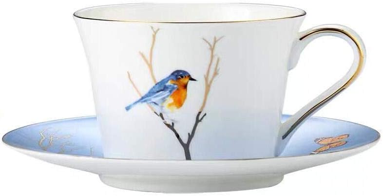 XinQing Tea Sets Bone China Coffee Cup and Saucer Set, Lucky Bird, with Gift Box