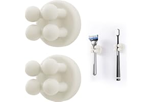 ZOLUNU 2 Pcs Silicone Toothbrush Holders - Multi-Function Self Adhesive Wall Mounted Hooks for Hanging Key, Toothbrush Razor and Small Items for Kitchen Bathroom Living Room Office (White)