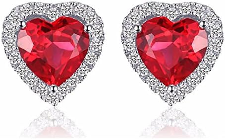 Gorgeous Heart Of Ocean 3.8ct Created Red Ruby 925 Sterling Silver Stud Earrings
