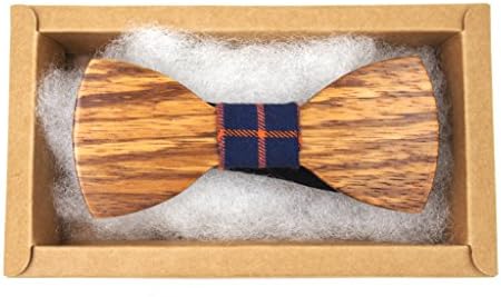 AlinaFashionExpress Men's Adjustable Zebra Wood Bow Tie Navy&amp;Orange