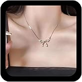 Ximdble Vintage Hollow Bow Pendant Necklace Metal Choker Tiny Bowknot Statement Round Snake Chain Jewelry for Women