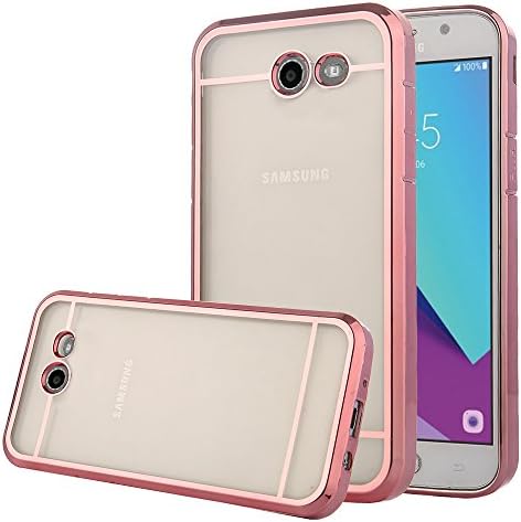 TabPow Galaxy J7 Prime 2017 Case, Transparent Clear Slim Scratch Resistant Protective Cover with Luxury Bling Frame for Samsung Galaxy J7 Perx/Galaxy J7 Sky Pro/Galaxy J7 V/J7 2017 - Rose Gold Clear