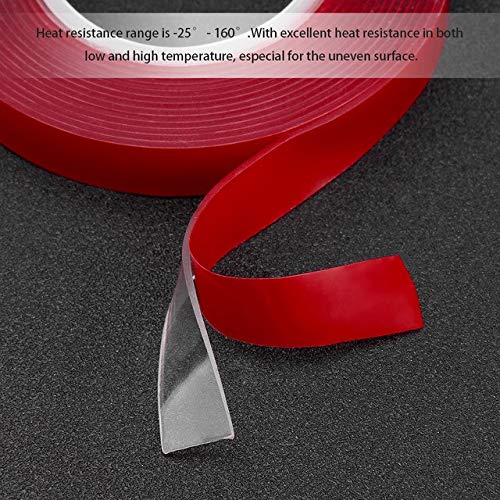 3M Heat Resistant Acrylic Double Sided Adhesive Tape Roll,Clear Sticker for Car/Cell Phone Repair,Red, 3 m×1 mm (10mm) - Thumbnail 2