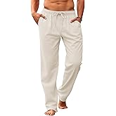 Makkrom Mens Casual Pants Drawstring Elastic Waist Lightweight Linen Pants Loose Fit Summer Beach Yoga Trousers
