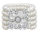 Zking Art Deco The Great Gatsby 5 Rows Faux Pearl Elastic Bracelet Bangle