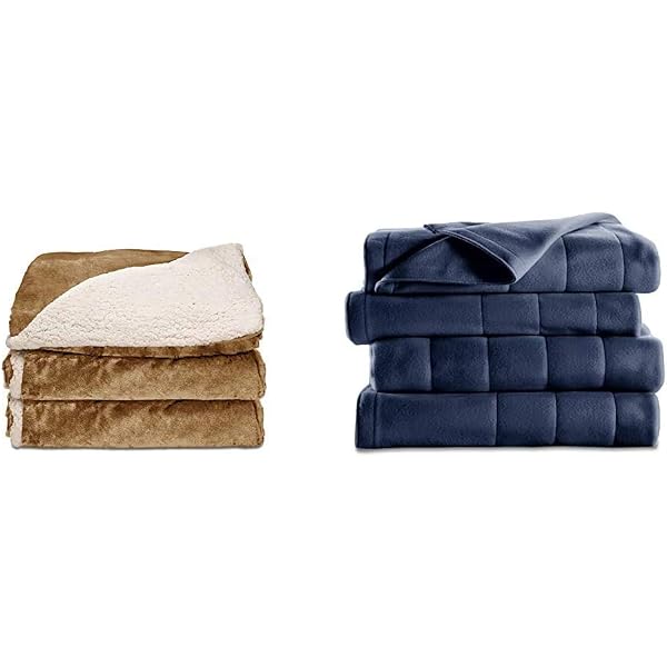 Amazon.com: Sunbeam Royal Mink Sherpa Honey Heated Throw u0026 Royal Ultra  Admiral Blue Heated Blanket - Twin : Home u0026 Kitchen