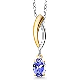 Gem Stone King 925 Silver and 10K Yellow Gold Blue Tanzanite Pendant Necklace for Women | 0.45 Cttw | Gemstone December Birthstone | Oval 6X4MM | With 18 Inch Silver Chain