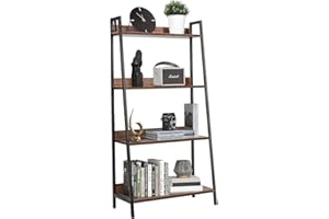 DEILALY Bookshelf 4-Tier, 23.5inch Ladder Shelf, Industrial Bookcases, Etagere Utility Organizer Shelves, Small Freestanding Display Shelves with Metal Frame for Bedroom, Living Room, Plant, Brown